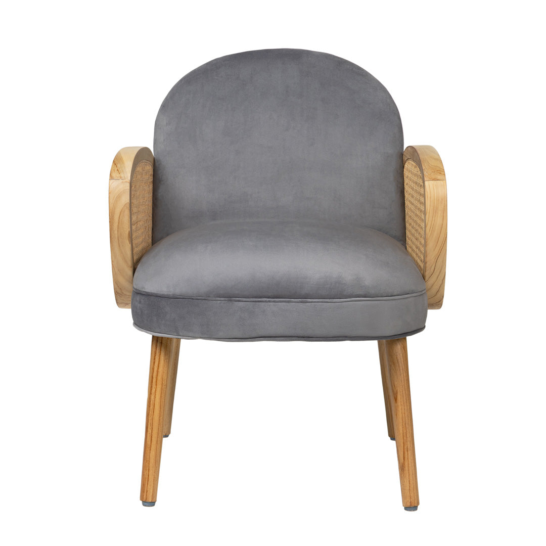 Scaun gri din lemn de tec si ratan Vela