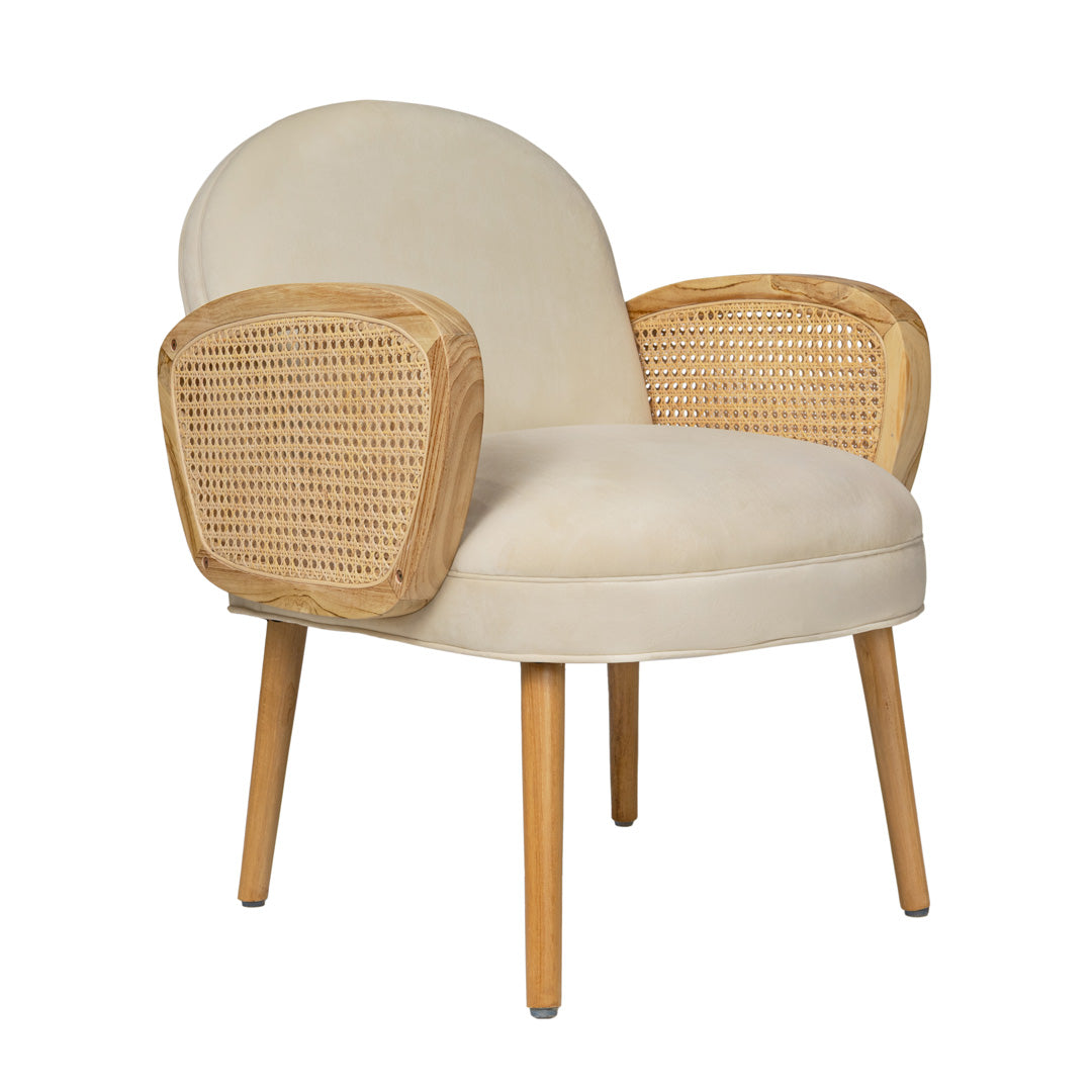 Scaun ivoire din lemn de tec si ratan Vela