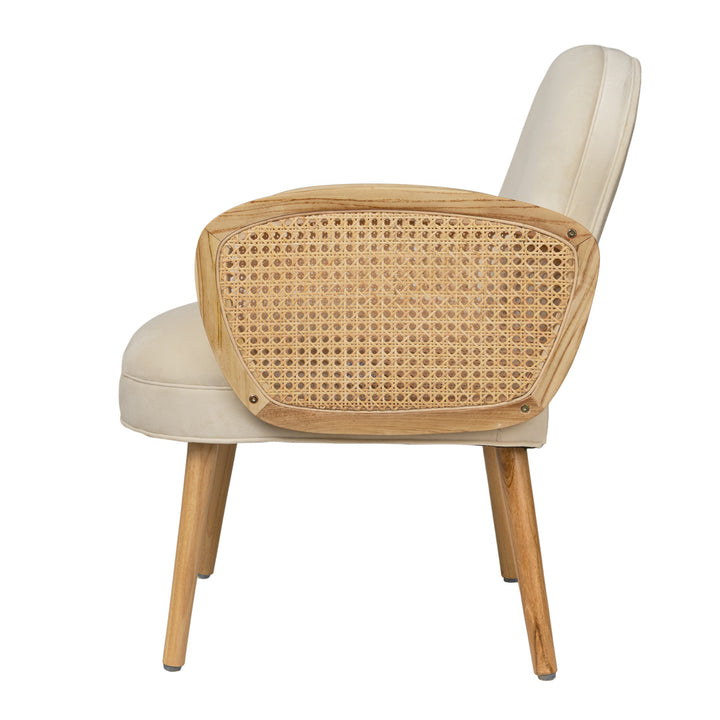 Scaun ivoire din lemn de tec si ratan Vela