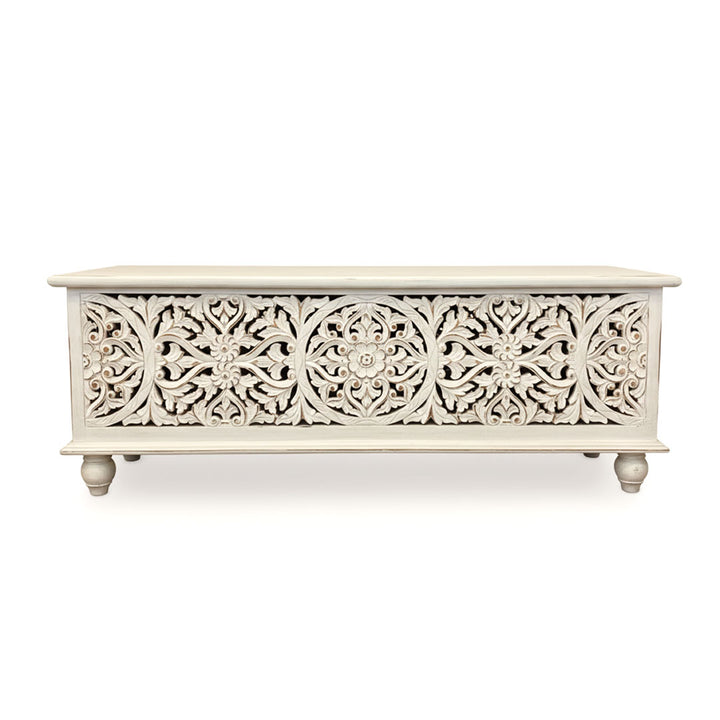 Banca cu depozitare Mandira din lemn de tec, alb