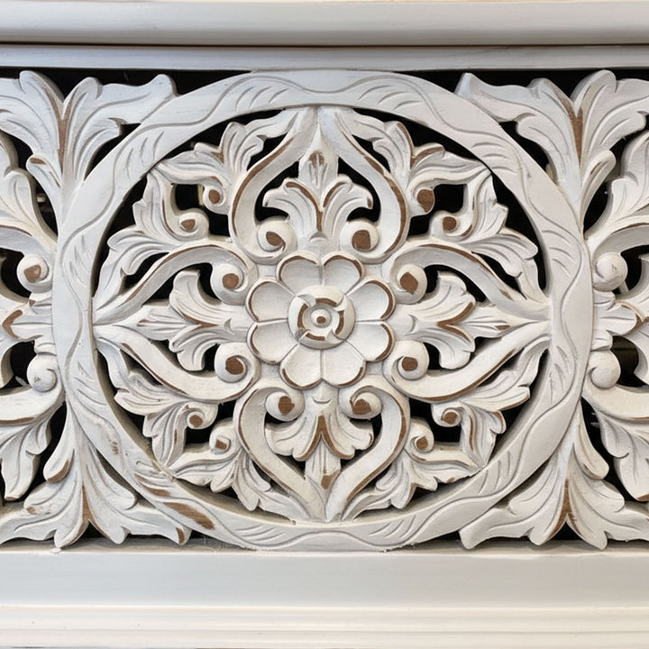 Banca cu depozitare Mandira din lemn de tec, alb