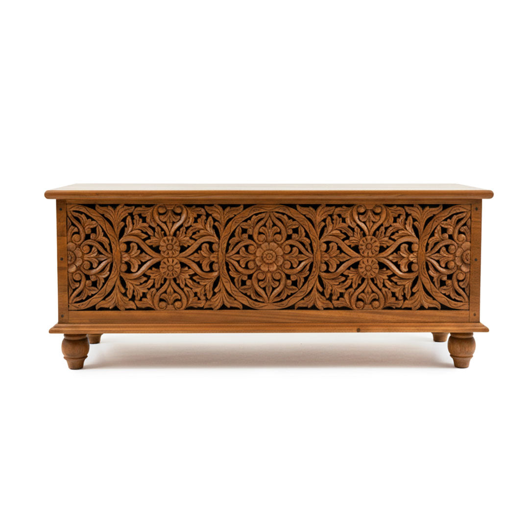 Banca cu depozitare Mandira din lemn de tec, maro