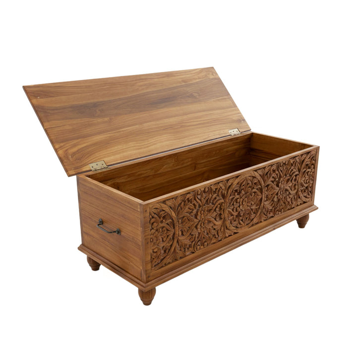 Banca cu depozitare Mandira din lemn de tec, maro