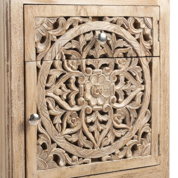 Noptiera bej din lemn de tec Mandira