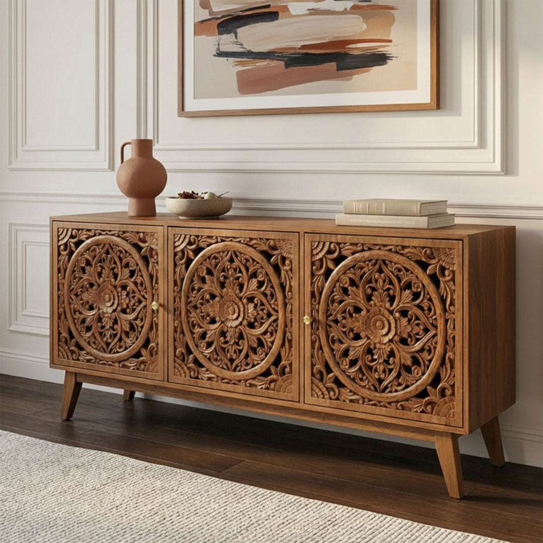 Comoda maro din lemn de tec Mandira