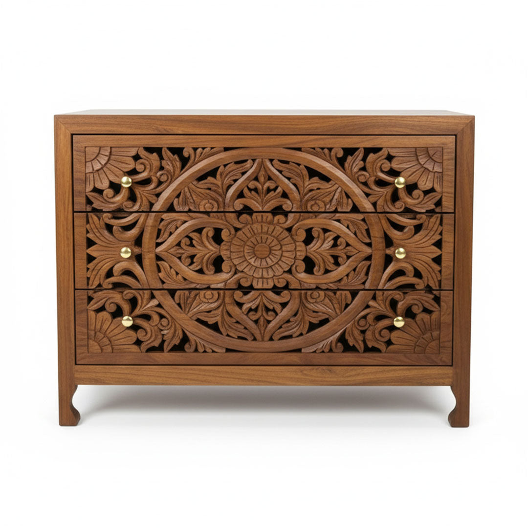 Comoda maro din lemn de tec Mandira