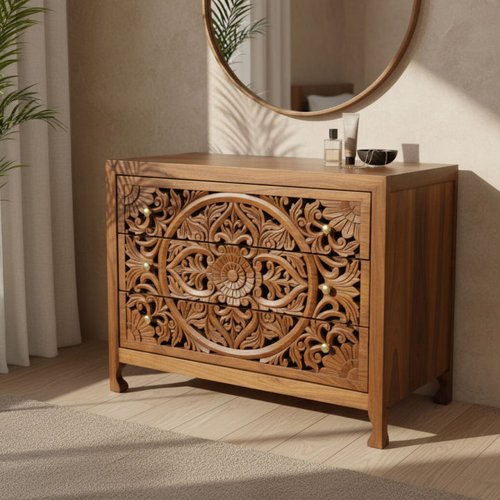 Comoda maro din lemn de tec Mandira