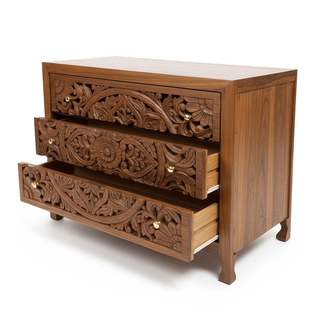 Comoda maro din lemn de tec Mandira