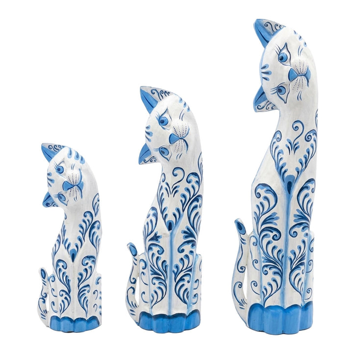 Set 3 statuete albastre din lemn de albasia Delft