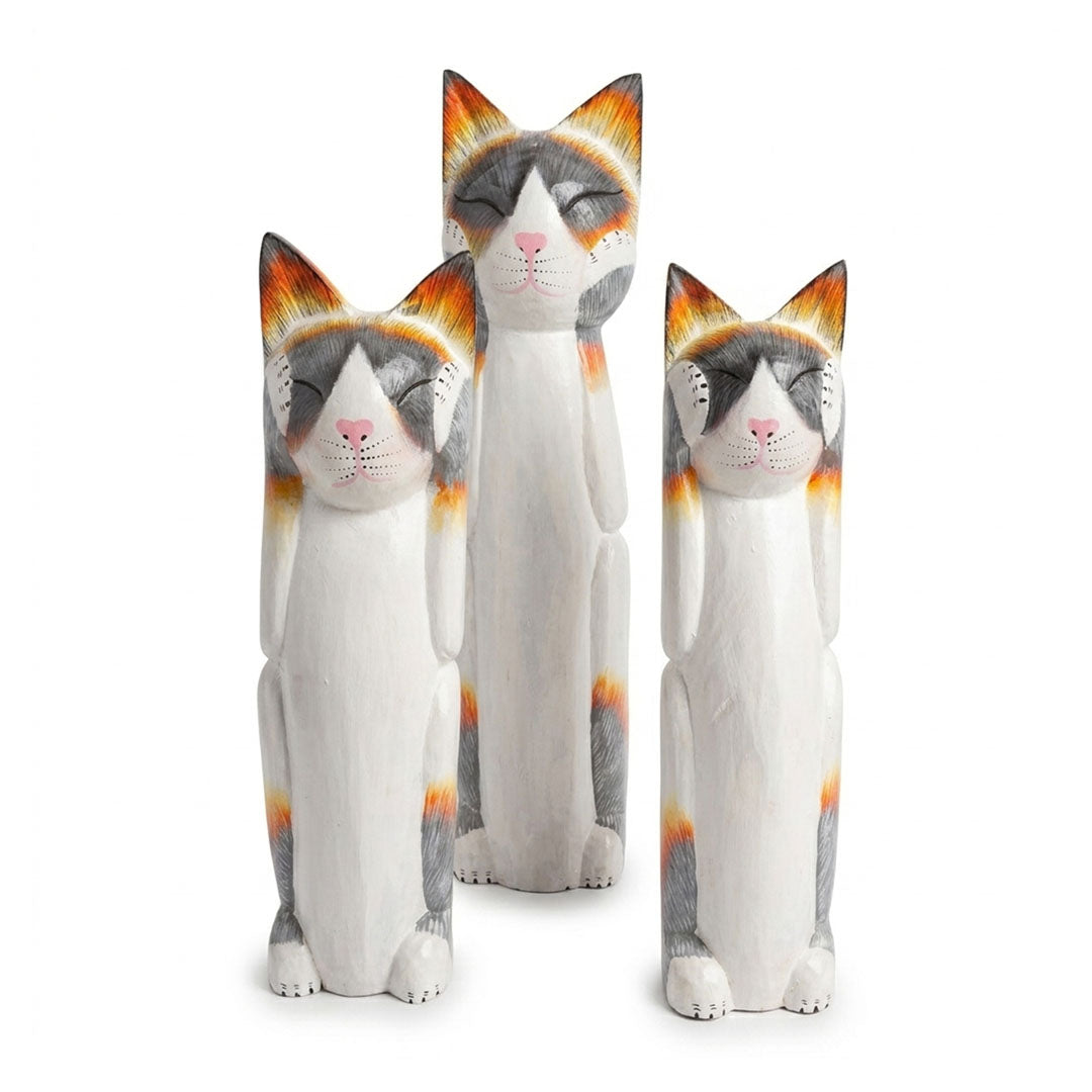 Set 3 statuete albe din lemn de albasia Mi-Ke
