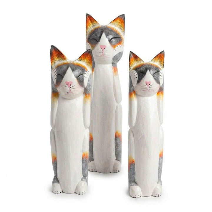 Set 3 statuete albe din lemn de albasia Mi-Ke