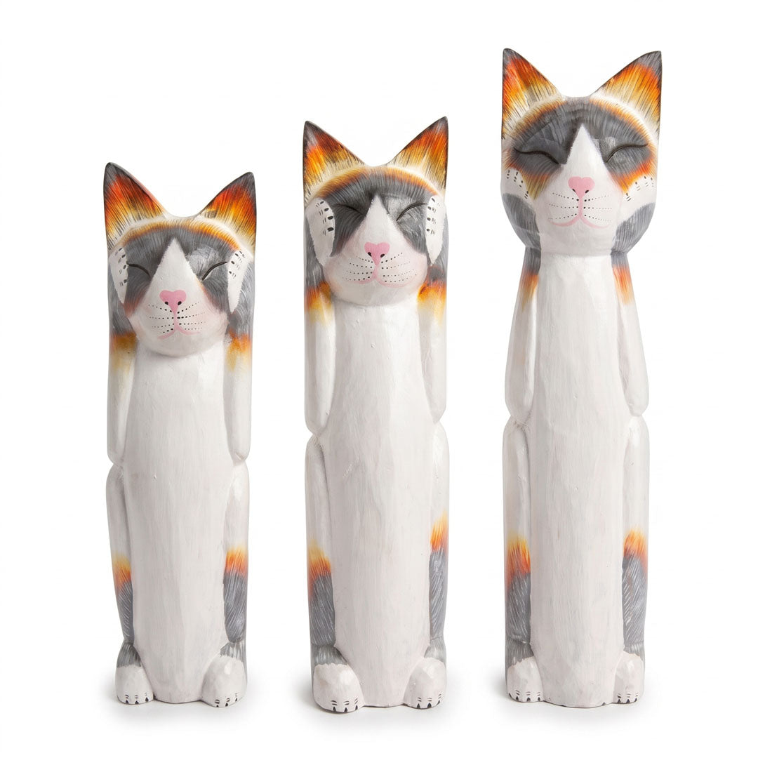 Set 3 statuete albe din lemn de albasia Mi-Ke