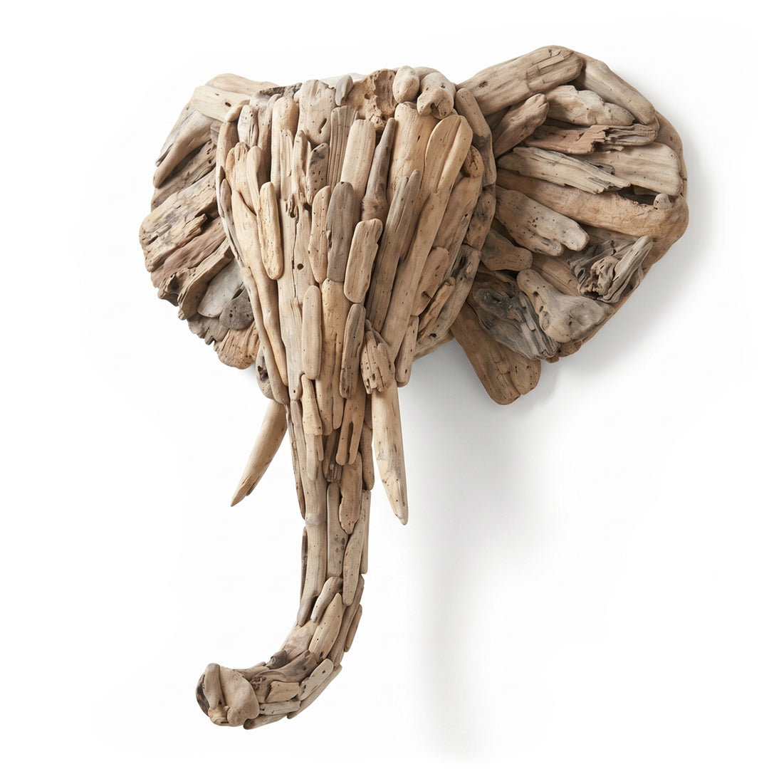 Decoratiune de perete elefant din lemn de albasia recuperat Eleya 60 cm