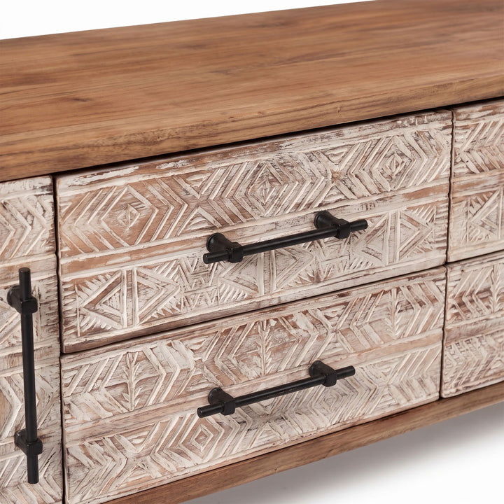 Comoda vintage din lemn de tec si metal Nimba