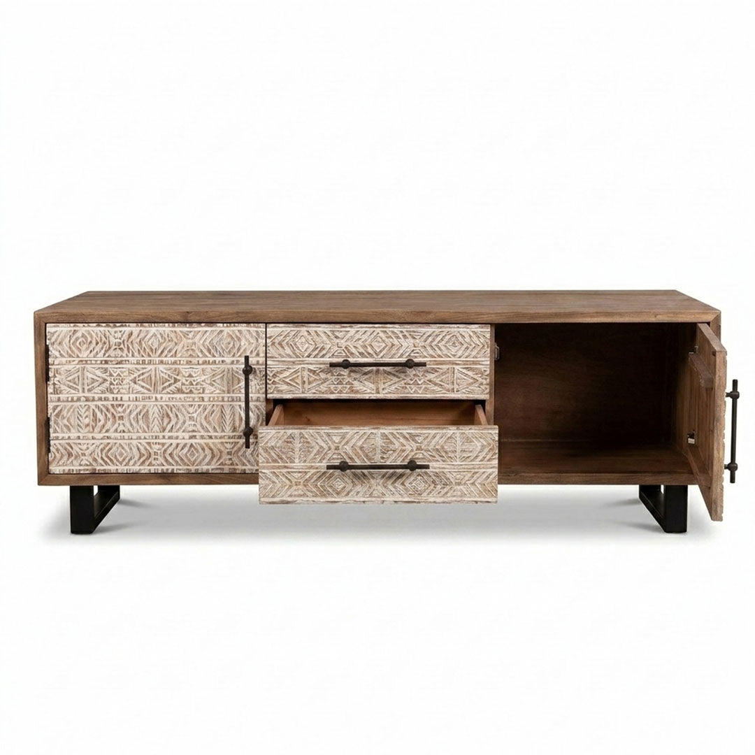 Comoda vintage din lemn de tec si metal Nimba