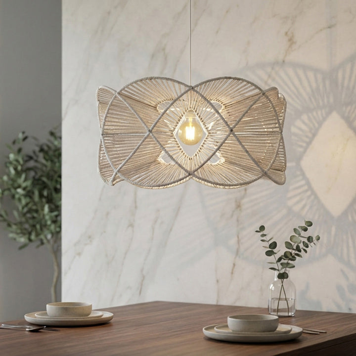 Abajur alb din bumbac si metal Infinity 60 cm