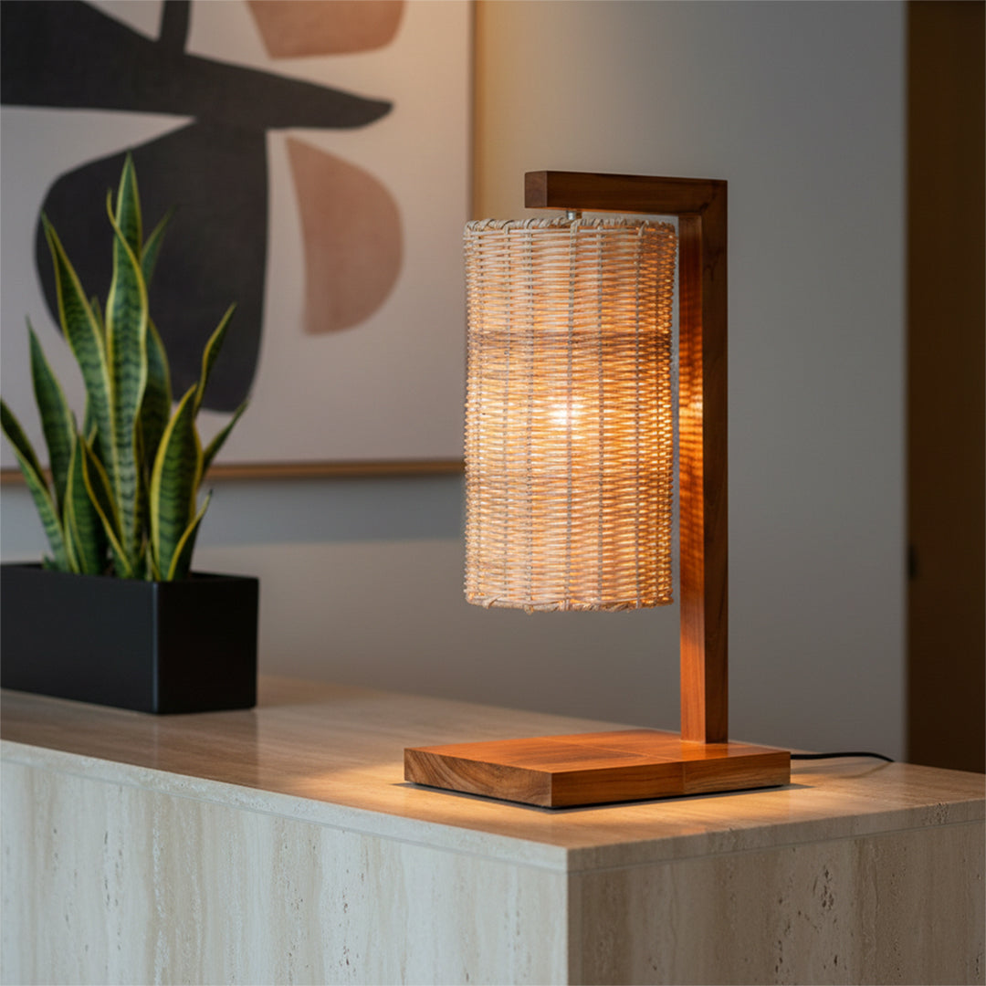 Veioza din lemn de tec si ratan Tayara