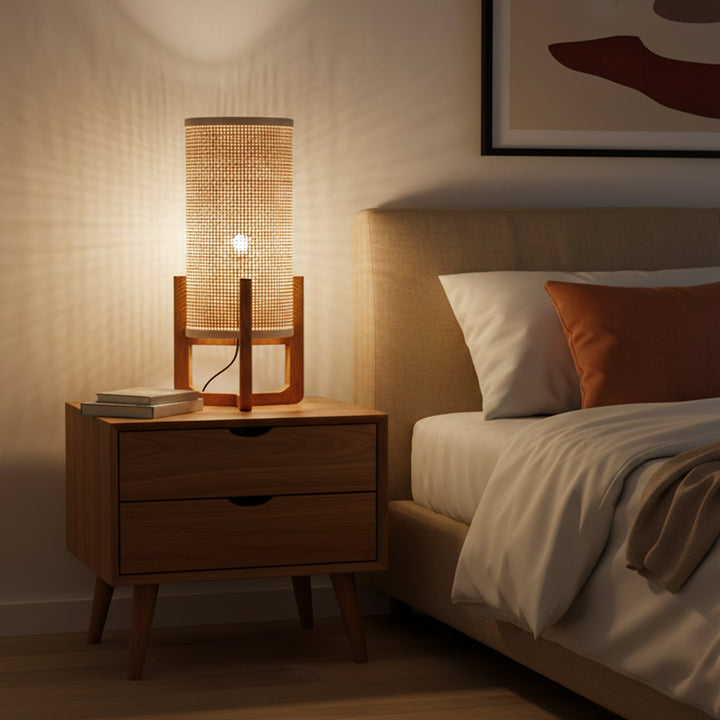 Veioza din lemn de tec si ratan Kadra