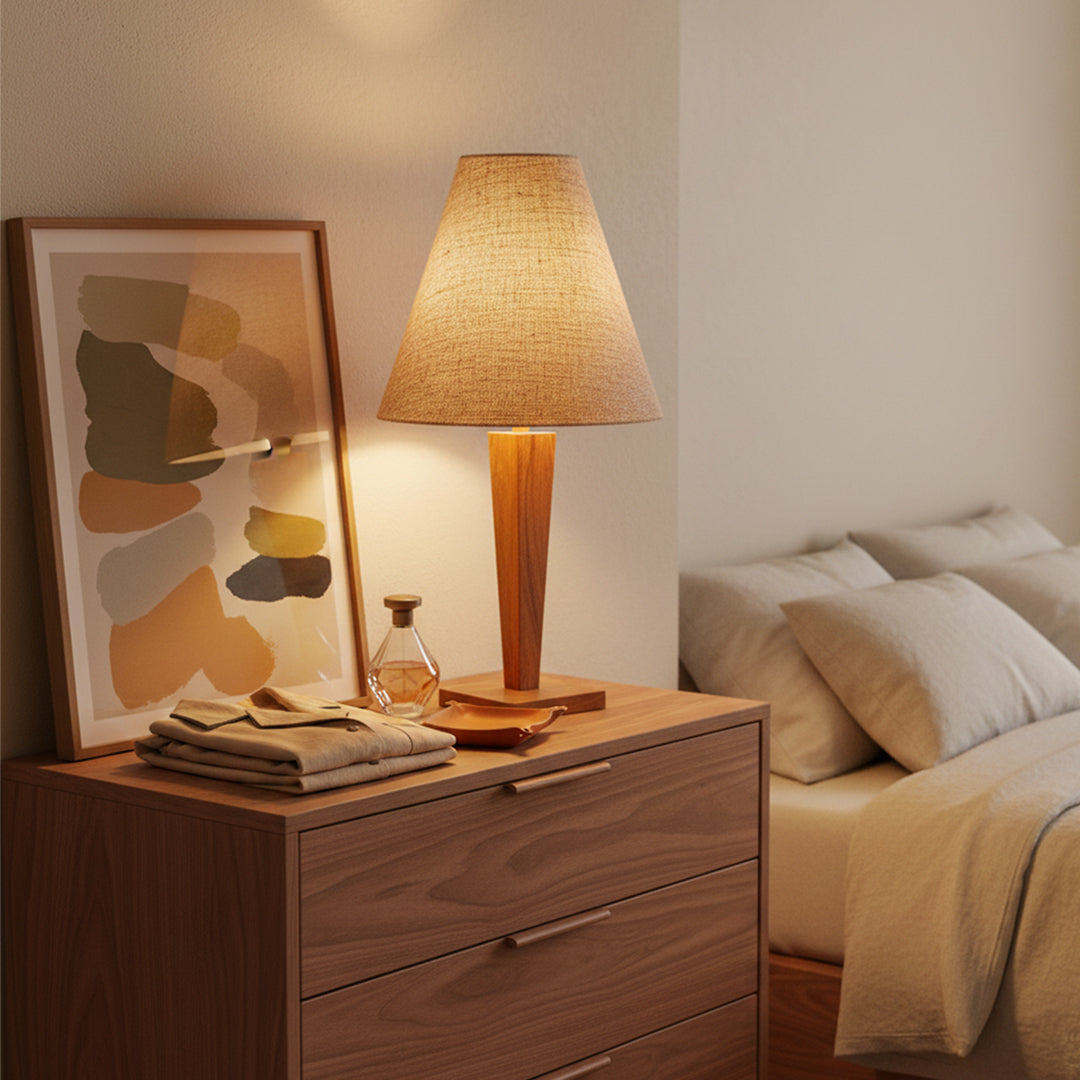 Veioza din lemn de tec si bumbac Yama