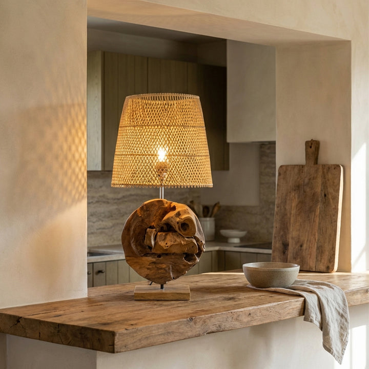 Veioza din lemn de tec si ratan Tala