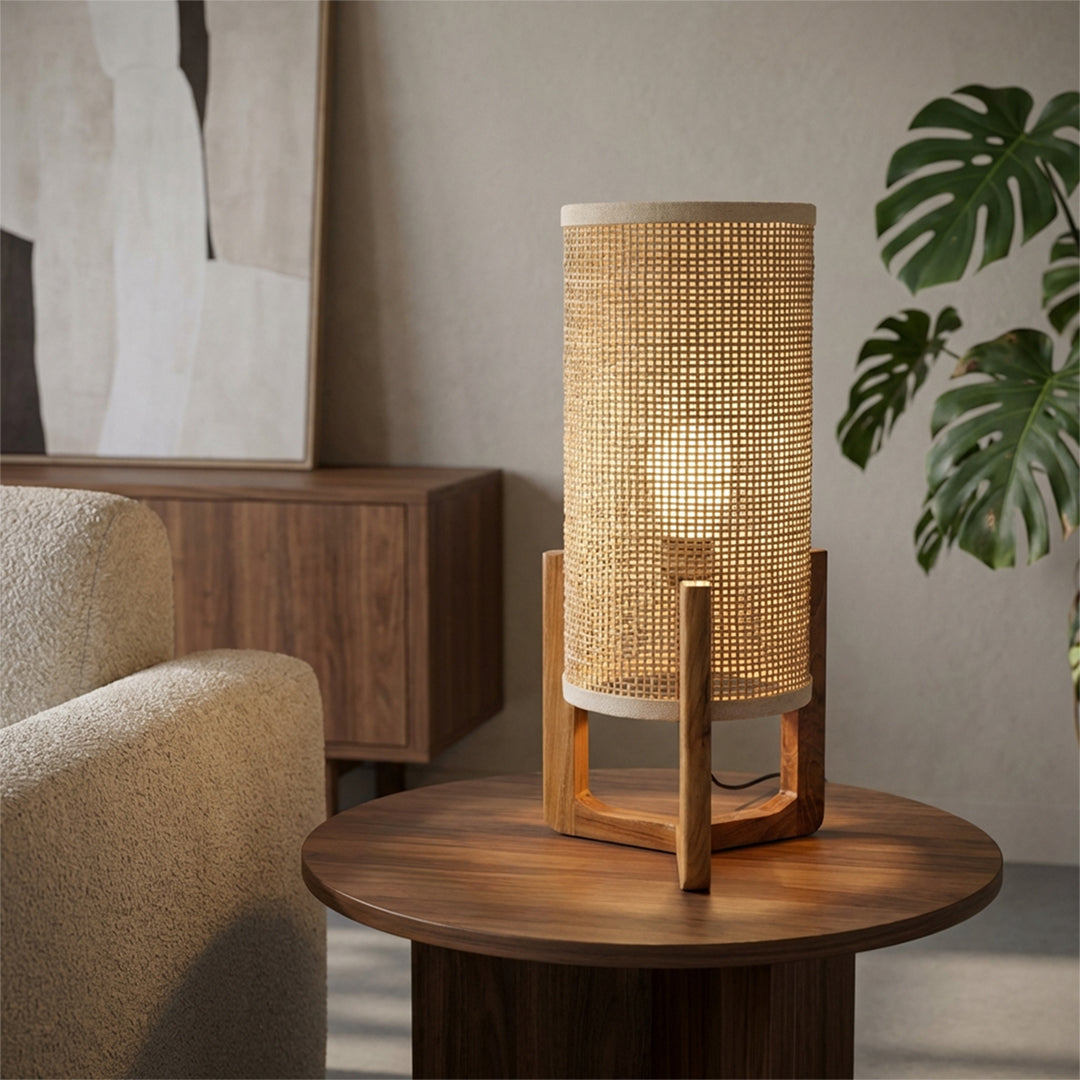 Veioza din lemn de tec si ratan Kadra