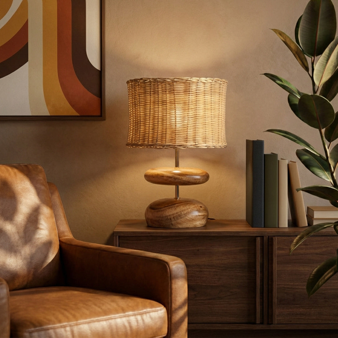 Veioza din lemn de tec si ratan Tori