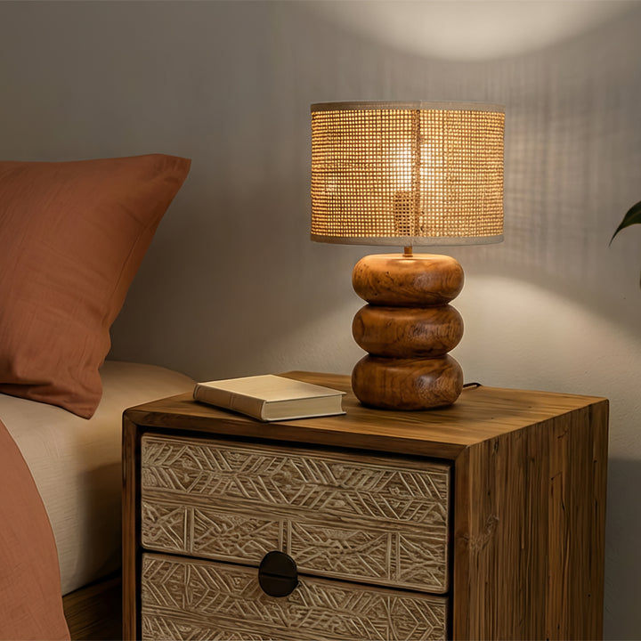 Veioza din lemn de suar si ratan Totema