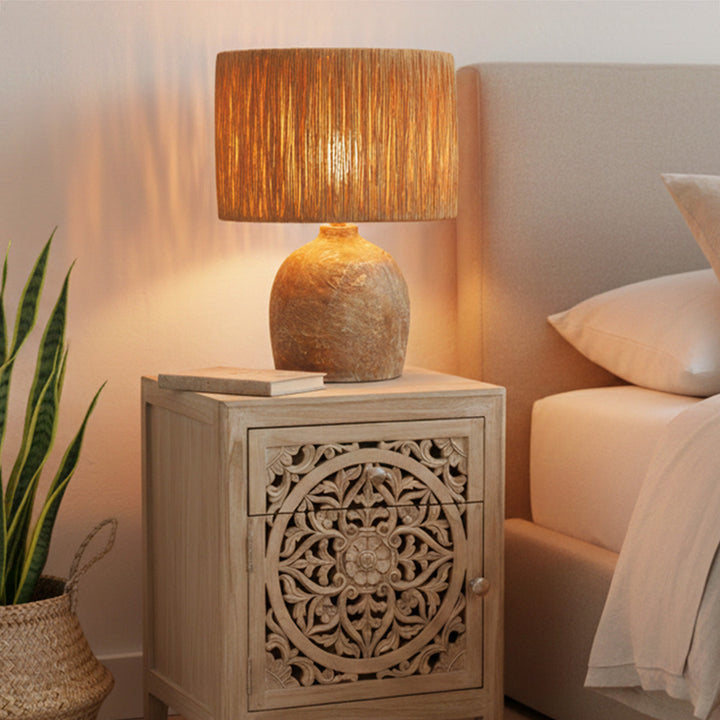 Veioza maro din lemn de tec si iarba de mare Tomo